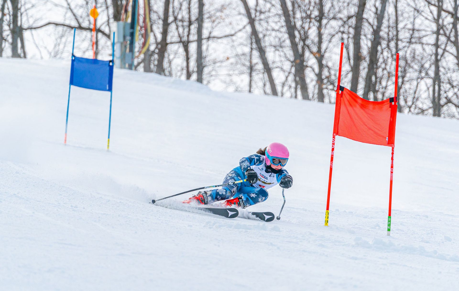 Skier Racing Through Flags